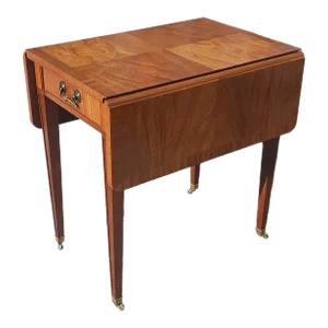 Mid Century Cross-Banded Crotched Mahogany Pembroke Rolling Side Table