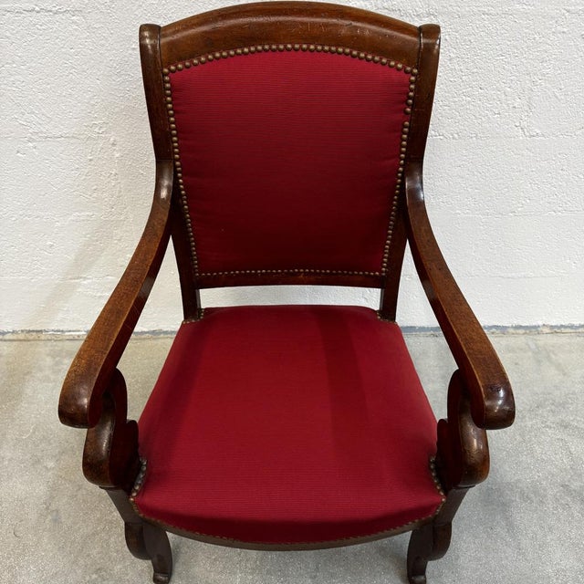 Louis-Philippe Style Office Chair in Walnut and Red Fabric, 1890s For Sale - Image 11 of 12