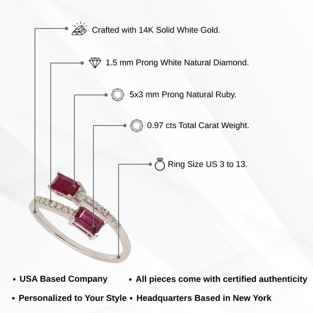 Contemporary 14k White Gold Ruby & Diamond Open Bypass Ring Size 6.5 For Sale - Image 12 of 16
