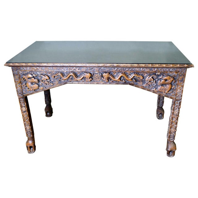 Long Chinoiserie Carved Console Table For Sale - Image 11 of 11