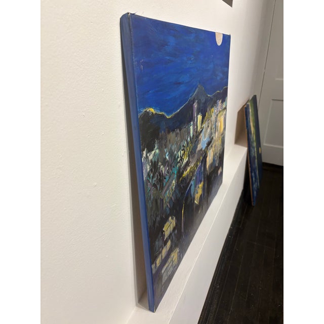 Mexican Acapulco Night Sky Cityscape Oil Painting by Molly Schiff For Sale - Image 3 of 4