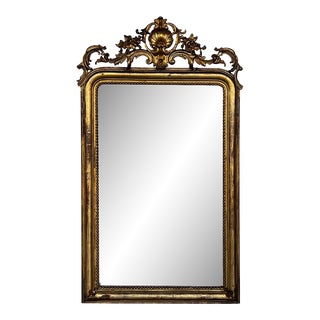 19th Century French Empire Period Carved Giltwood Rectangular Mirror With Crest For Sale