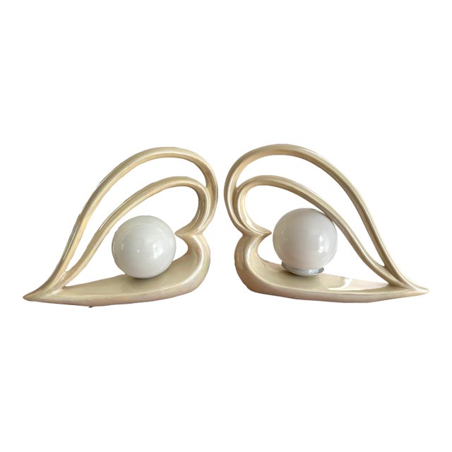 1980 Ceramic Heart Shaped Table Lamps - a Pair For Sale
