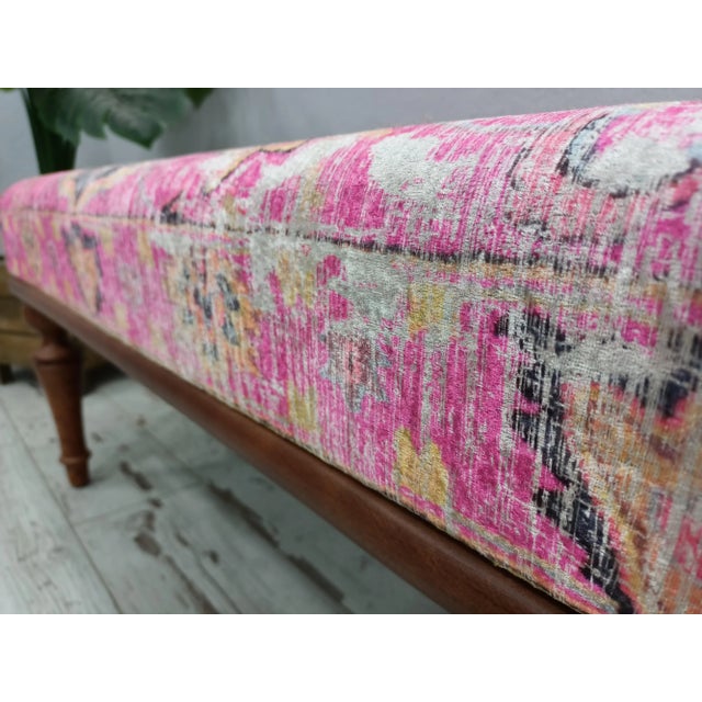 Handmade Woodwork Vanity Bench Upholstered in Rug Print Fabric For Sale In Raleigh - Image 6 of 12