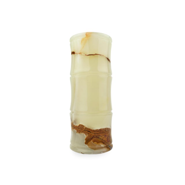 Late 20th Century Late 20th Century Modern Cylinder Bamboo Design Carved Solid Onyx Stone Vase For Sale - Image 5 of 9