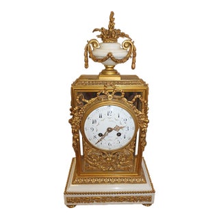 French Napoleon III Bronze & Glass Mantel Clock by Vincenti & Cie Circa 1870 For Sale
