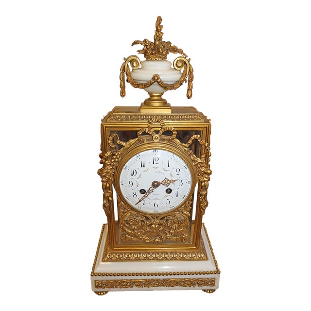 French Napoleon III Bronze & Glass Mantel Clock by Vincenti & Cie Circa 1870 For Sale