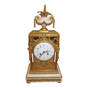 French Napoleon III Bronze & Glass Mantel Clock by Vincenti & Cie Circa 1870