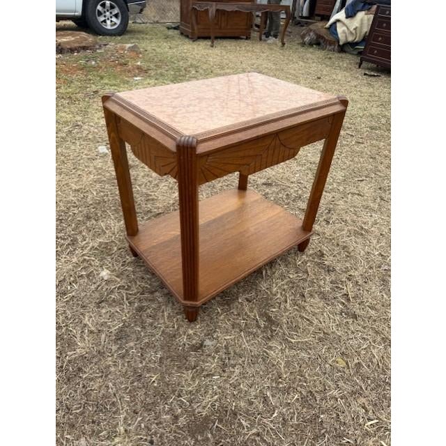 A Large 1940s Vintage French Art Deco Solid Walnut Marble Top Coffee Table or Side Table For Sale - Image 6 of 14