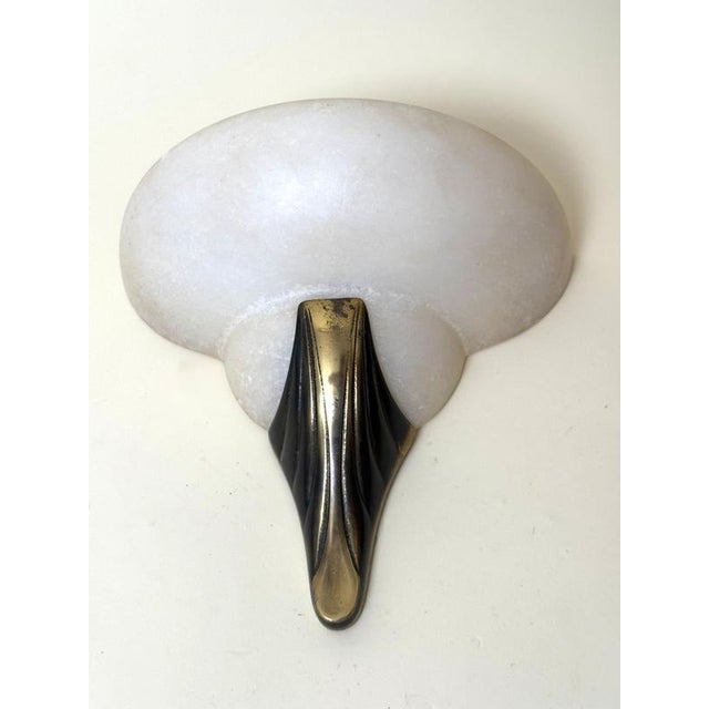 Art Deco Style Hand-Carved Alabaster and Brass Wall Sconces, 1980, Set of 2 For Sale - Image 6 of 15