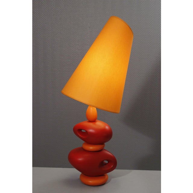 Postmodern Large Orange Ceramic Table Lamp by Louis Drimmer, 1980s For Sale - Image 3 of 16