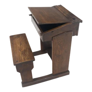 Primitive Antique Varnished Chestnut Lift Top Child Desk Secretary w/Bench