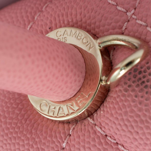 Chanel Coco Flap Pink Caviar Leather Gold Hardware Top Handle Bag For Sale - Image 10 of 14