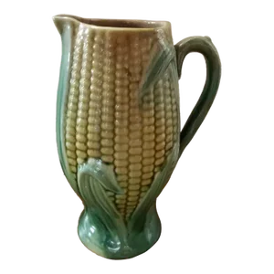 Antique Circa 1880 Majolica Corn Husk Pitcher