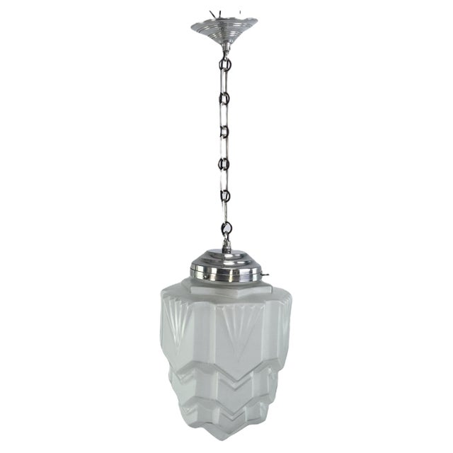 Metal Art Deco Skyscraper Hanging Lamp, 1930s For Sale - Image 7 of 7