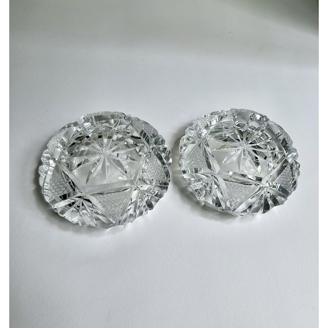 Vintage Pair of Bohemian Clear Cut Lead Crystal Ashtrays For Sale - Image 10 of 16