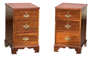 Bedside Drawers in Mahogany with Brass Handles, Set of 2