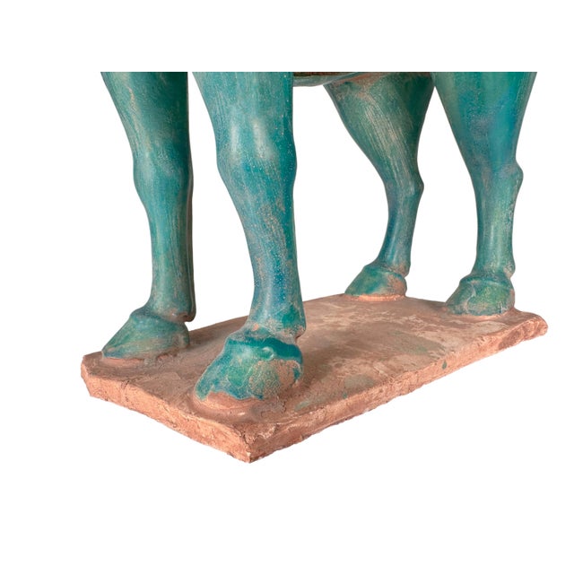Large Vintage Turquoise Ceramic Terracotta Asian Horse Sculpture For Sale - Image 9 of 11