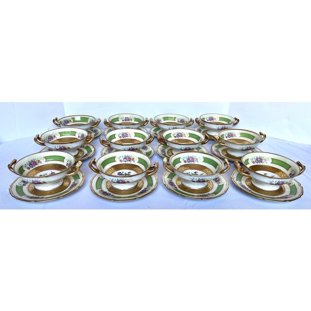 Antique Tressemanes & Vogt Limoges "La Cloche" Cream Soup Bowls & Saucers - Set of 12 For Sale - Image 12 of 18