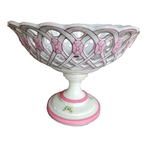 Beautiful Old School Reticulated Antique Old Paris Compote With Raspberry Banding