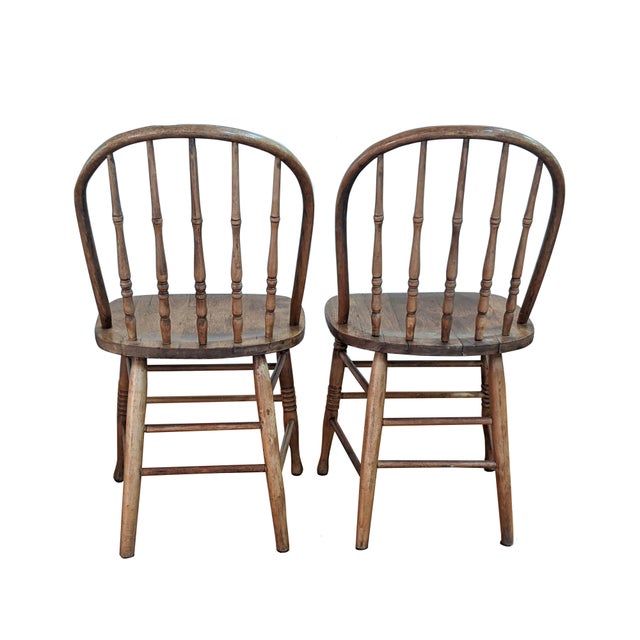 Antique Spindle Back Plank Chairs a Pair Chairish