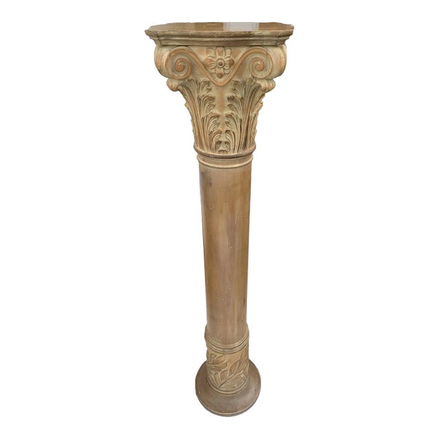 Vintage Karges Carved Wood Paint Decorated, Corinthian Pedestal /Column For Sale