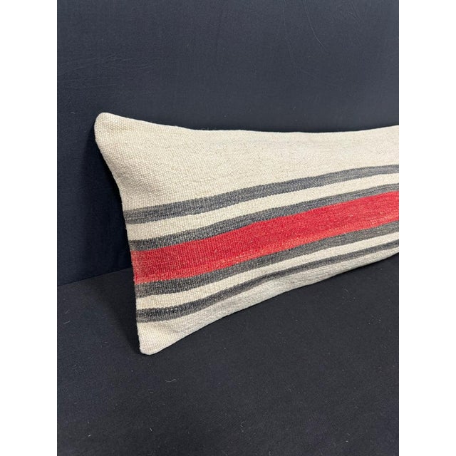 Turkish Hemp Pillow Cushion Natural Beige Red Cushion Cover 14"x45" #18004 Enhance your home decor with our Kilim Pillow...