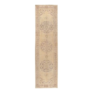 Antique Turkish Oatmeal Shabby Chic Sivas Runner Rug 2ft 10in X 10ft 5in For Sale