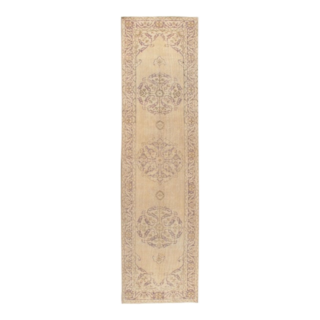 Antique Turkish Oatmeal Shabby Chic Sivas Runner Rug 2ft 10in X 10ft 5in For Sale