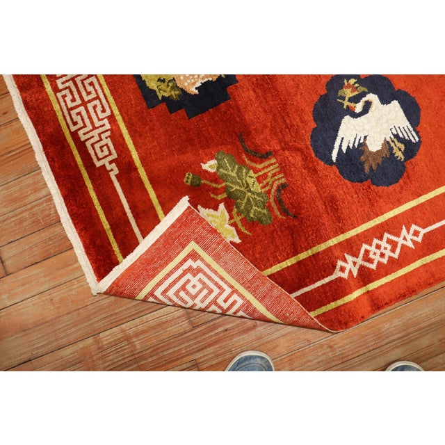 Red Late 20th Century Zabihi Collection Silk Chinese Pictorial Rug - 4'2" x 5'11" For Sale - Image 8 of 8
