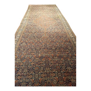 19th Century Persian Farahan Gallery Rug in a Herati Geometric Pattern in Navy, Ivory, Red For Sale
