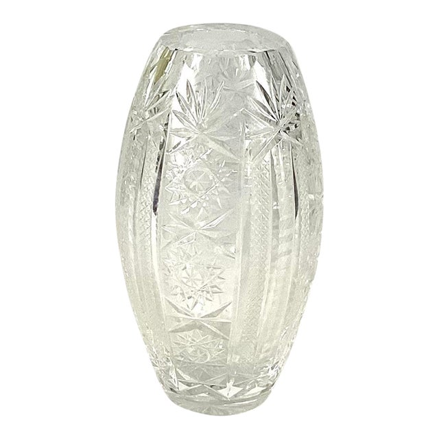 1960s Oval Cut Glass Vase For Sale