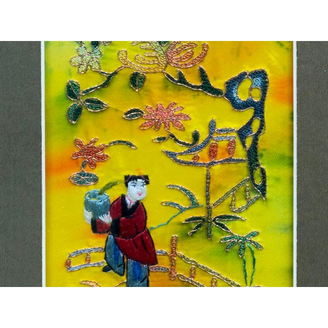 Vintage Yellow Scenery Embroidered Rectangular Framed Wall Art B For Sale - Image 10 of 14