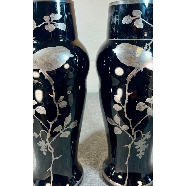 Mid 20th Century Mid 20th Century Pair of Black Amethyst Art Glass Vases Marked Czechoslovakia For Sale - Image 5 of 8