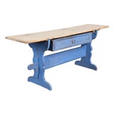 Early 19th-Century Swedish Pine Console Table With Blue Trestle Base For Sale