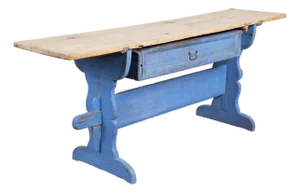 Early 19th-Century Swedish Pine Console Table With Blue Trestle Base
