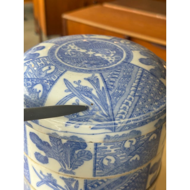 Antique Blue and White Porcelain 5-Piece Stacking Box 19th Century For Sale - Image 9 of 13