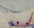 Contemporary landscape oil on canvas depicts a sunbathing figure lounging on a chaise with beach dunes in the background....