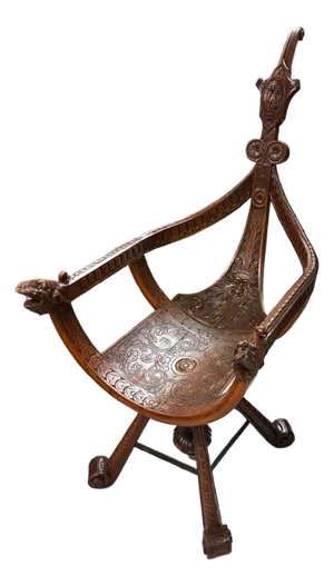 A 19th Century Italian Venetian Carved Walnut Gondola Chair
