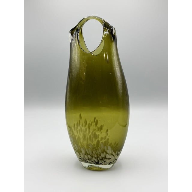 Large Mid-Century Hand-Blown Olive Green and White Spatter Art Glass Vase, 1970s For Sale - Image 10 of 17