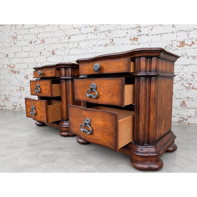 Wood Pair of Vintage Pulaski Solid Wood 3 Drawer King Sized Nightstands/Chests With Elegant E Wood Finish For Sale - Image 7 of 9
