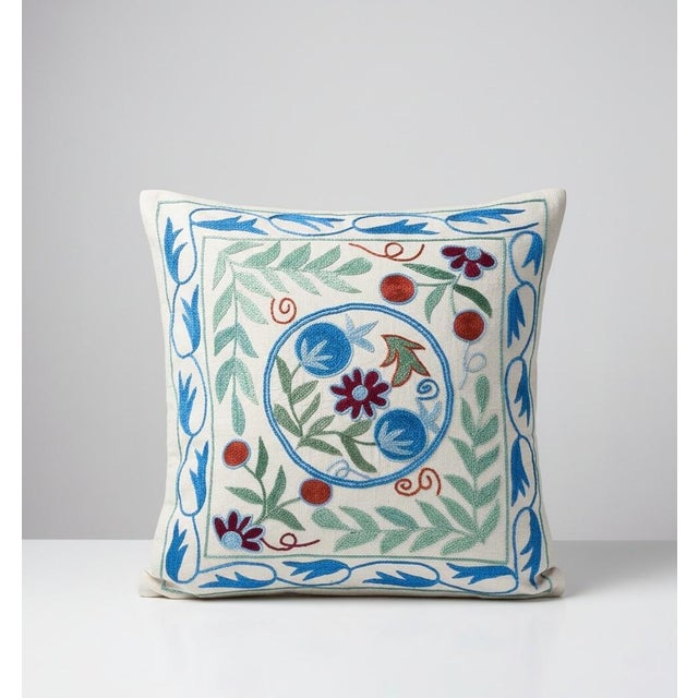 Decorative cushion cover made of hand embroidery silk on linen background, flowers and vine motifs, linen backing with...