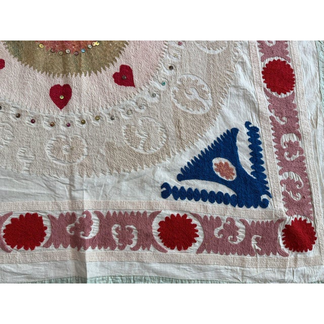 1960s Asian Suzani Embroidered Wall Hanging 3'10'' X 4' For Sale - Image 5 of 6