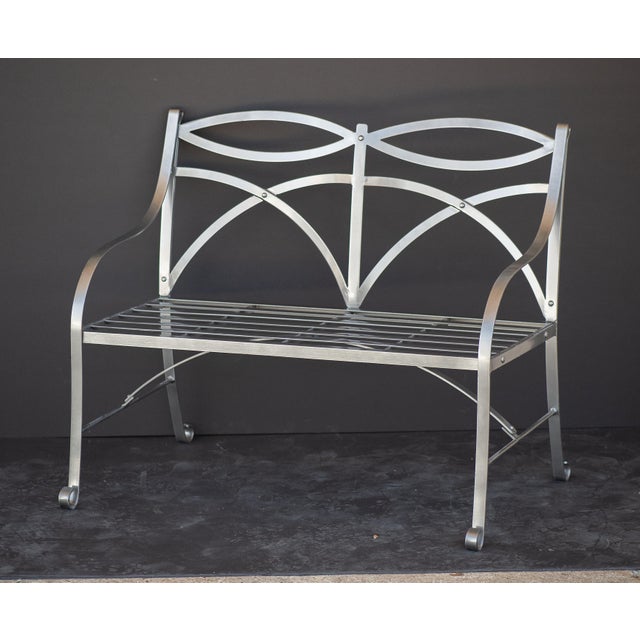 Traditional English Garden Seat or Bench of Painted Metal in the Regency Style For Sale - Image 3 of 12