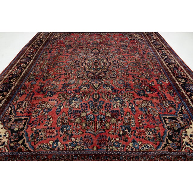 Vintage Handcrafter Hamadan Persian Wool Rug in Red With Floral Design For Sale - Image 10 of 10