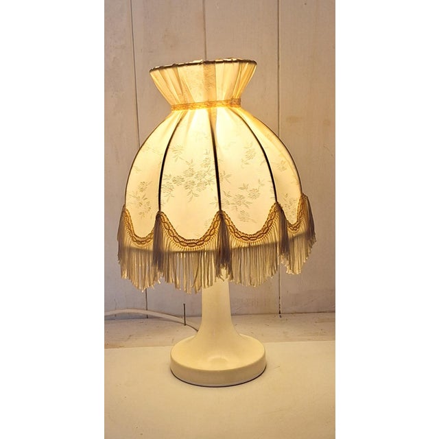Textile Vintage Table Lamp with Cream Plastic Base and Beige Fabric Shade, 1970s For Sale - Image 7 of 7