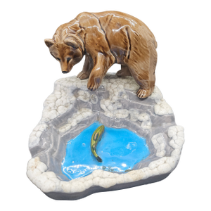 VTG 1973 Grizzly Kodiak Bear Fish Salmon Ceramic Ashtray MCM