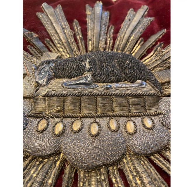 19th-Century Ecclesiastical Velvet Pillow With Agnus Dei Bullion Embroidery For Sale - Image 15 of 18