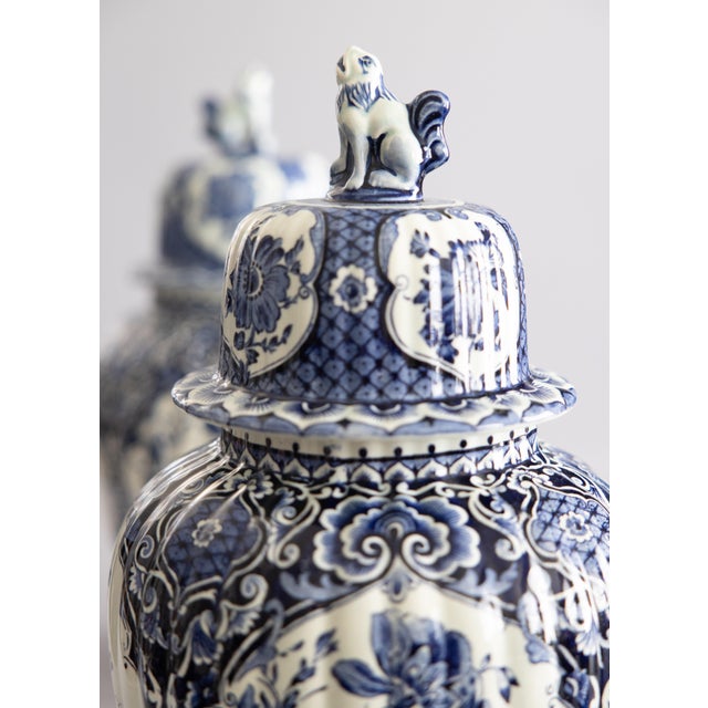 Ceramic Large Mid-Century Dutch Delft Lidded Ginger Jars Vases - A Pair For Sale - Image 7 of 10