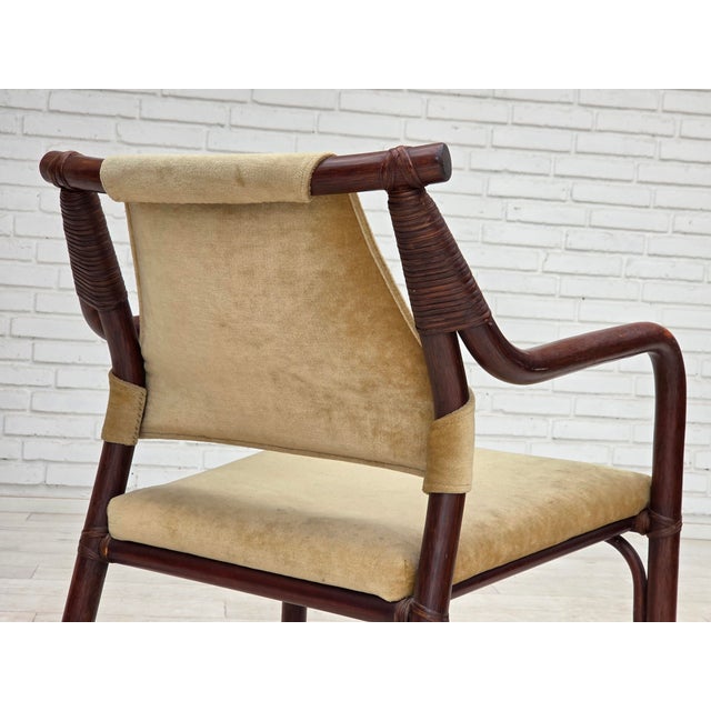 Scandinavian Armchairs with Furniture Velour and Bamboo, 1980s, Set of 2 For Sale - Image 12 of 18